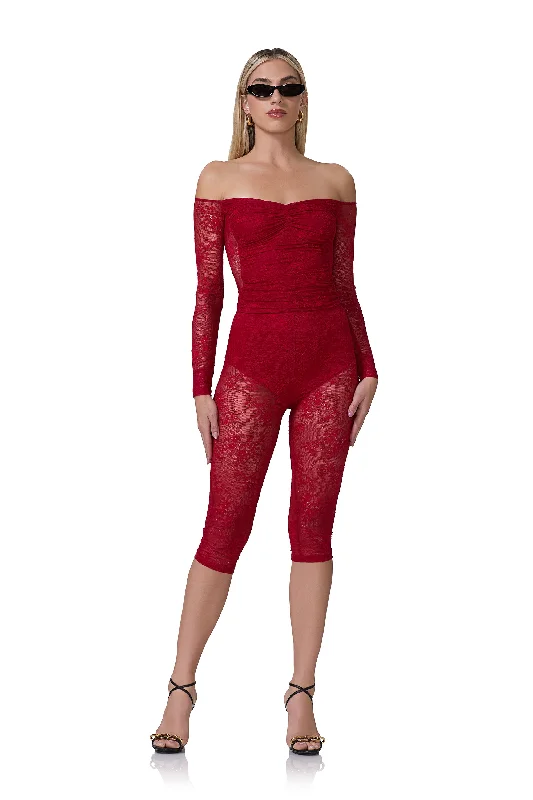 Gemma Lace Capri Pant - Poppy Red