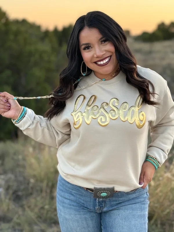 Blessed in Gold Metallic Puff Sweatshirt (S-3XL)