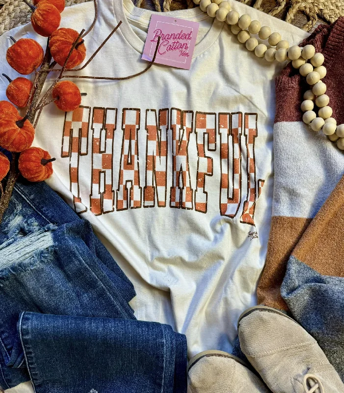 Checkered Thankful Graphic Tee (S-XL)