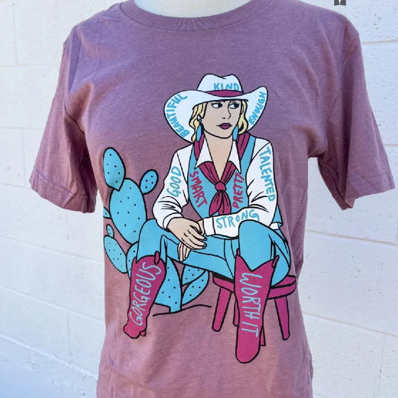 Online Exclusive | Cowgirl Affirmations Short Sleeve Graphic Tee in Mauve Pink