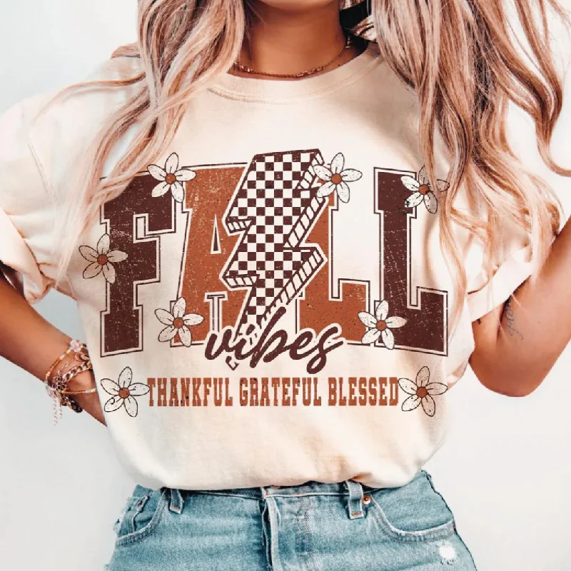 Online Exclusive |Thankful Grateful Blessed Fall Vibes Graphic Tee in Cream