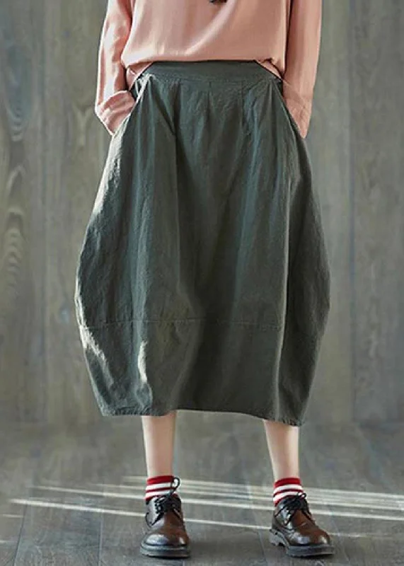 Boutique Green Pockets lantern Cotton Linen Summer Skirt