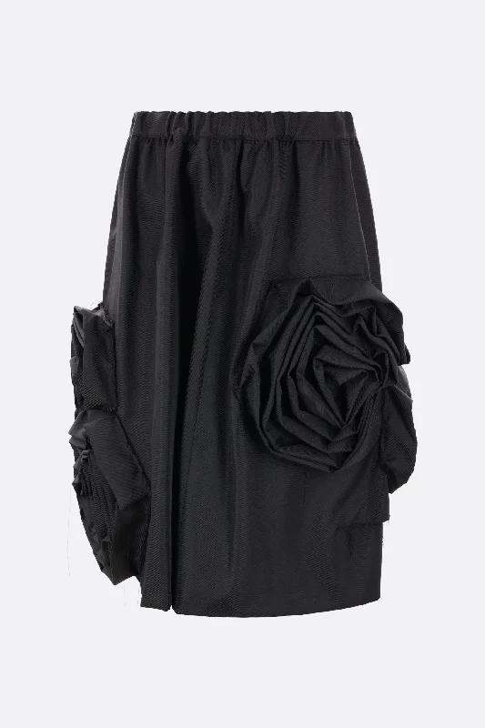 drill midi skirt with oversize roses