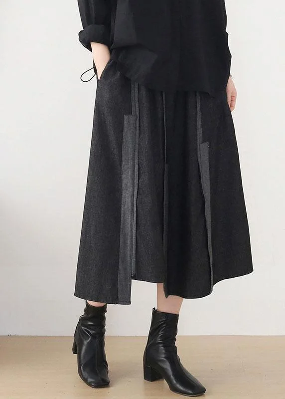 Modern Dark Grey Elastic Waist A Line Fall Skirts