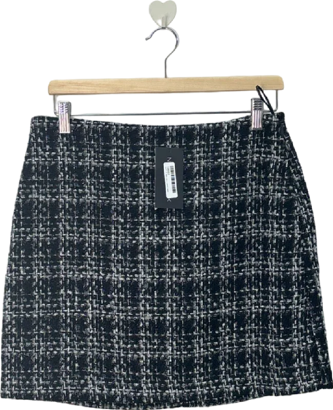 New Look Black/White Boucle Check Mini Skirt UK 12