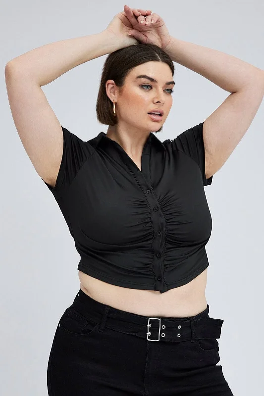 Black Collar Top Short Sleeve