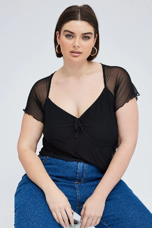 Black Mesh Top Short Sleeve