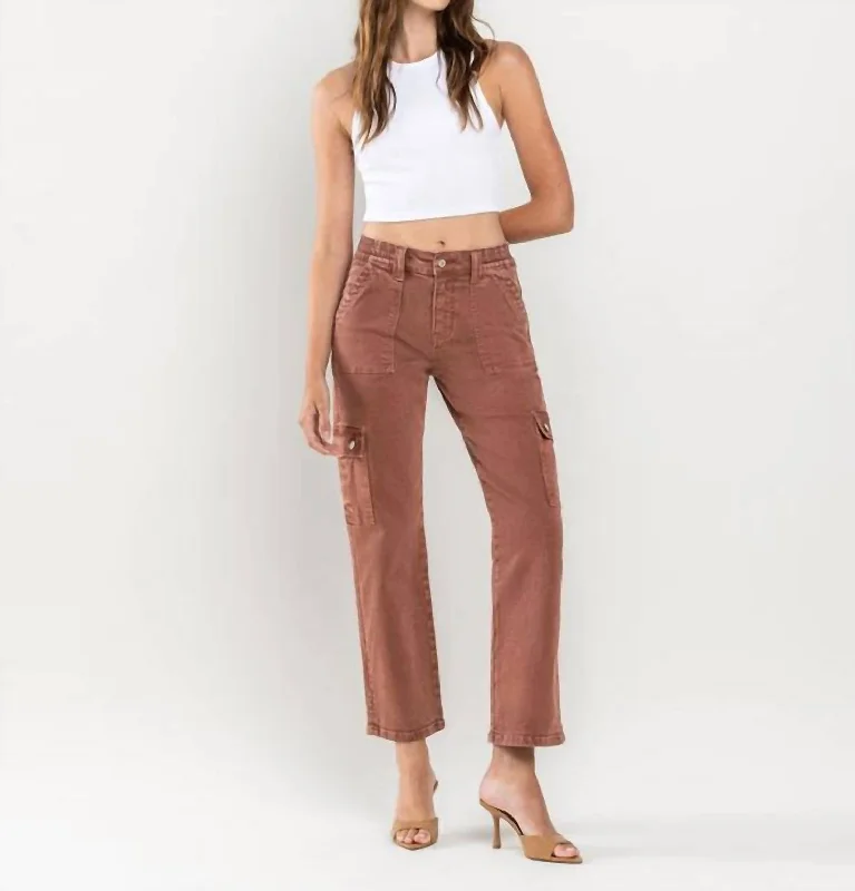 High Rise Ankle Straight Jean In Red Brick