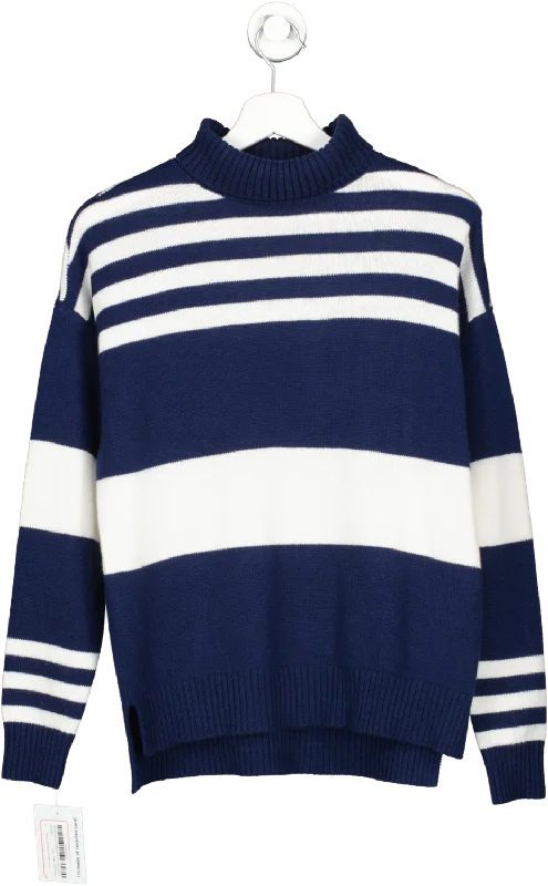 J McLaughlin Blue Clara Cashmere Turtleneck In Stripe UK S