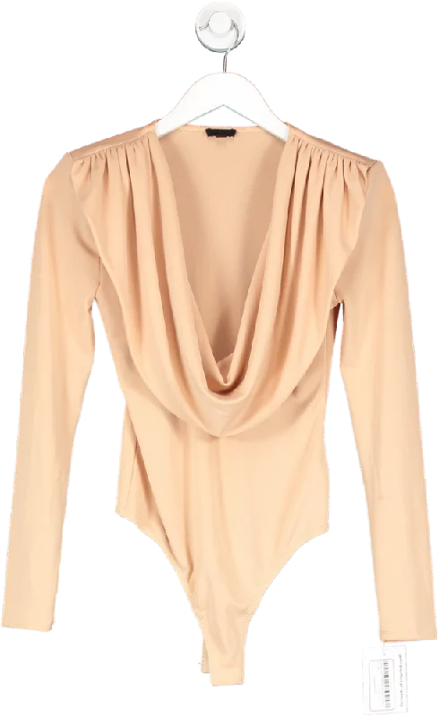 NBD Beige Cowl Neck Bodysuit UK XS