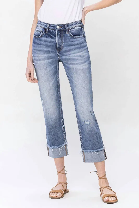 Odessa Rolled Cuff High Rise Straight Denim Jeans In Infallible