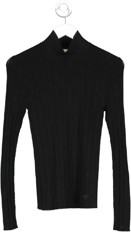 Tory Burch Black Pointelle Turtleneck UK M