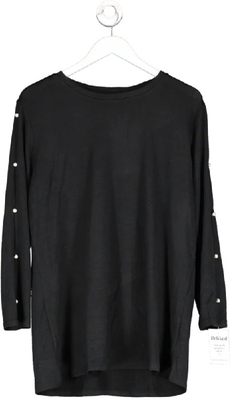 V by Very Curve Crew Neck Pearl embellished Sleeve Detail Top - Black UK 16