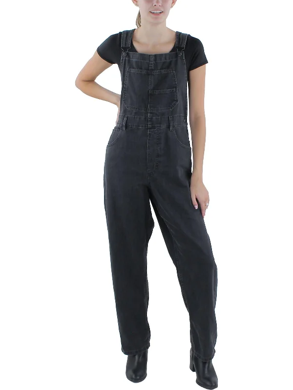 Womens Solid Denim Overall Jeans