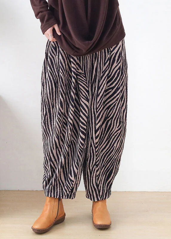 Pink Striped Cotton Wide Leg Pants High waist Spring