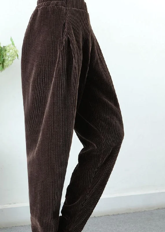 Plus Size Coffee asymmetrical design Pockets Thick Harem Winter Pants