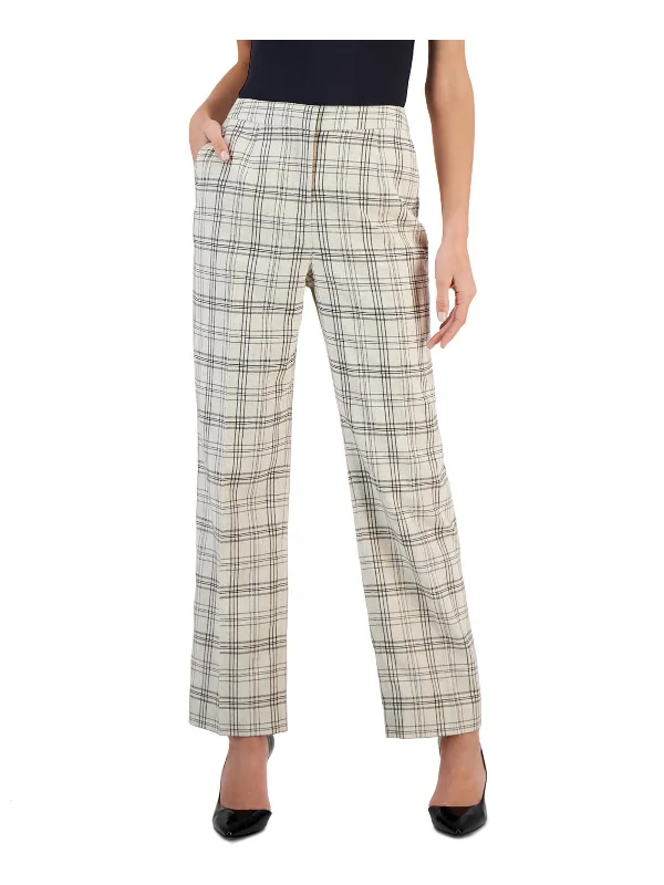 Womens High Rise Glen Plaid Wide Leg Pants