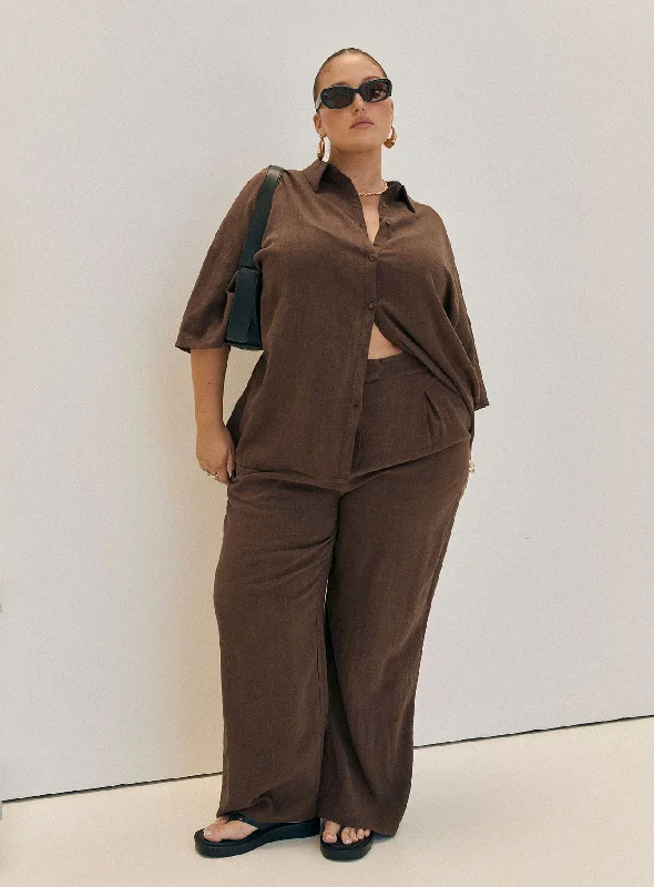 Zenia Linen Blend Pants Chocolate Curve