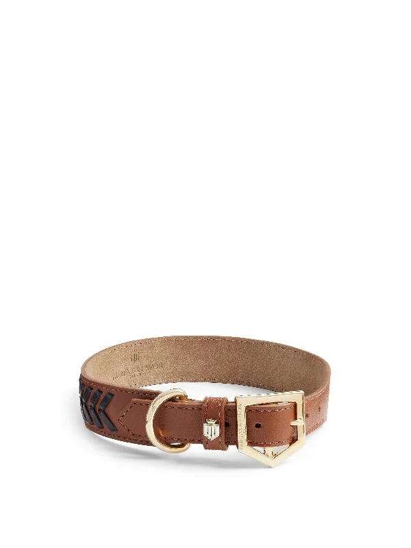 Tetbury Dog Collar - Tan & Navy