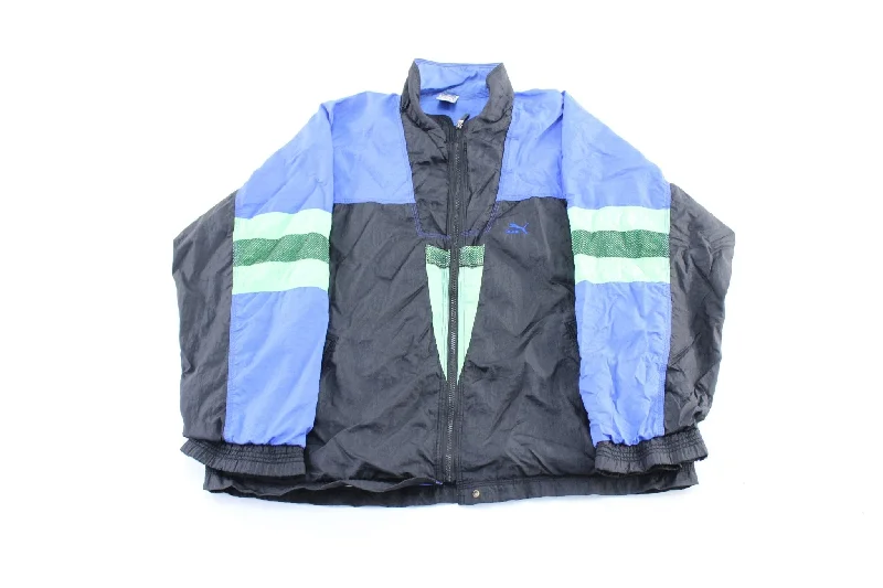 Vintage Puma Embroidered Logo Black, Blue, & Green Windbreaker Jacket