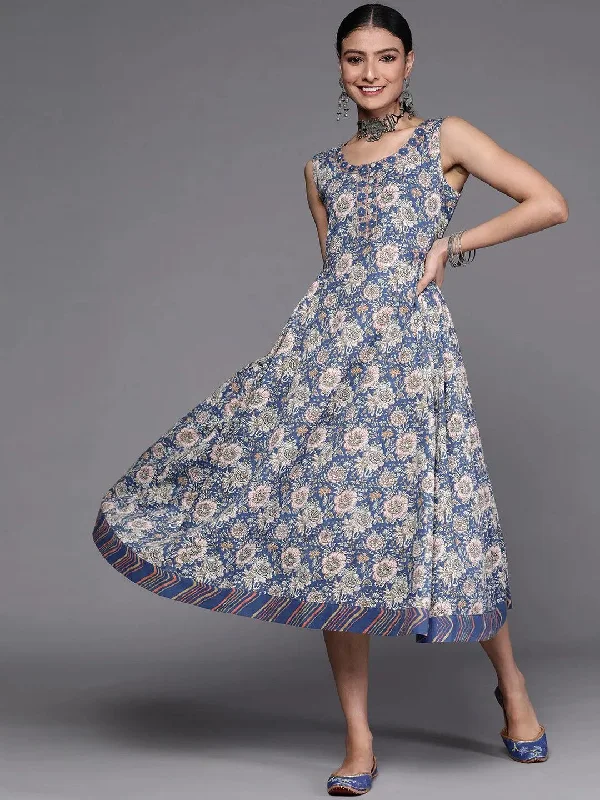 Blue Printed Cotton Dress