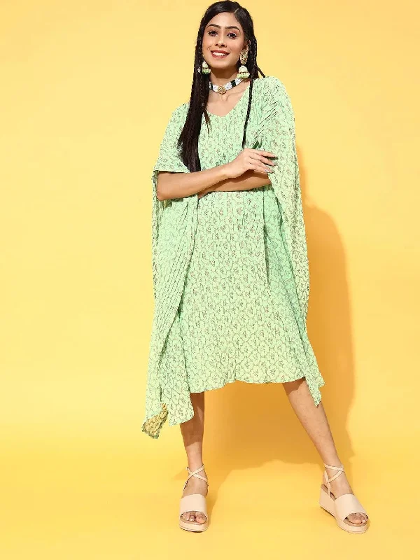 Green Printed Georgette Dress