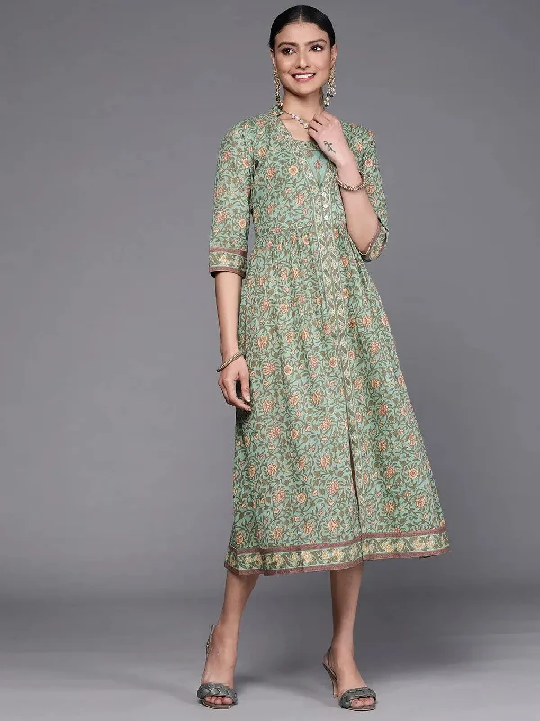 Green Printed Silk Dress