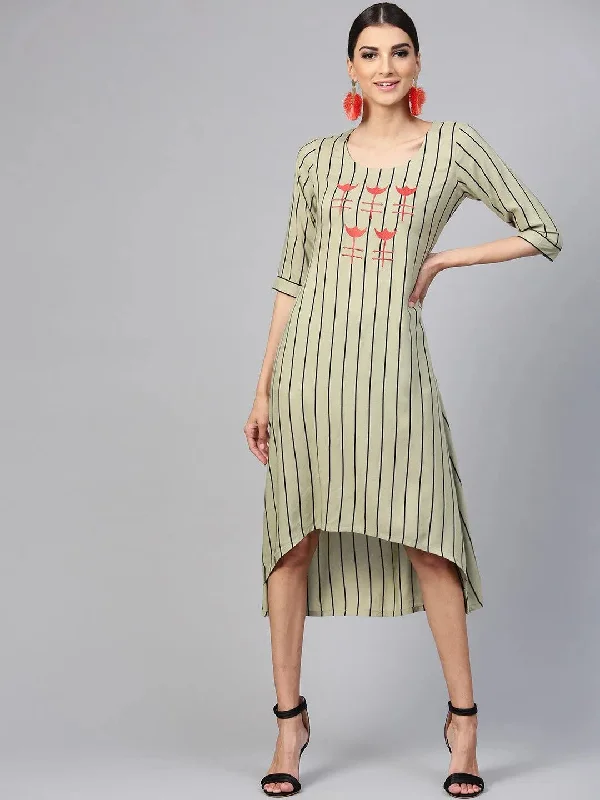 Green Striped Rayon Dress