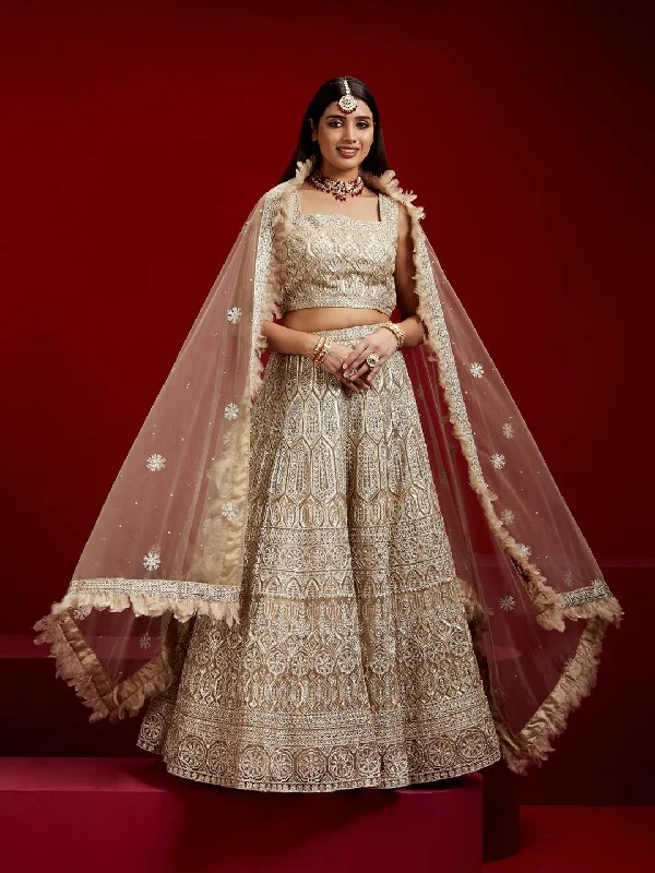 Libas Art Beige Embellished Net Lehenga Set