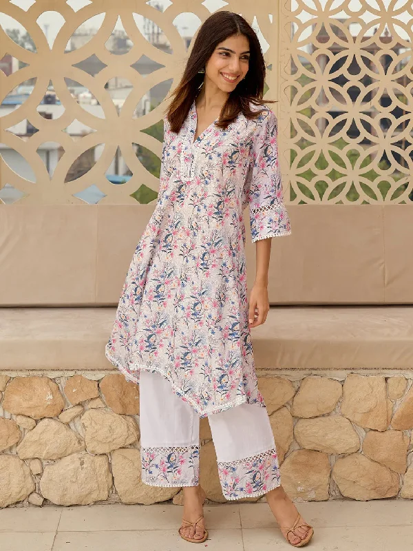 Multicoloured Printed Cotton A-Line Kurta With Palazzos