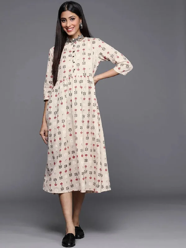 Off White Printed Cotton Dress