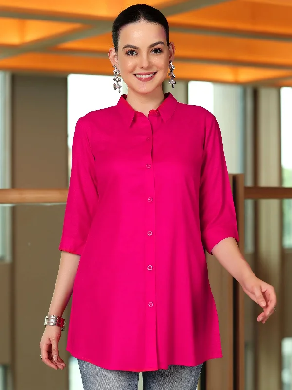 Pink Solid Rayon Straight Tunic