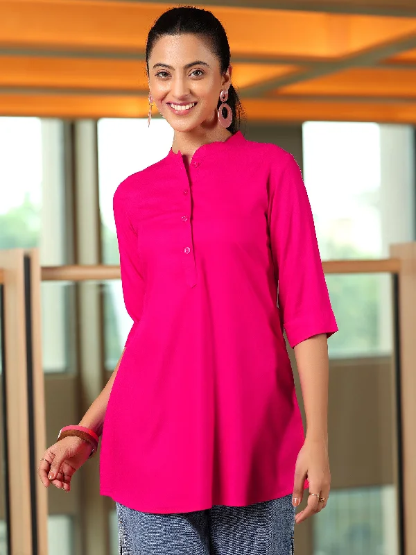 Pink Solid Rayon Straight Tunic