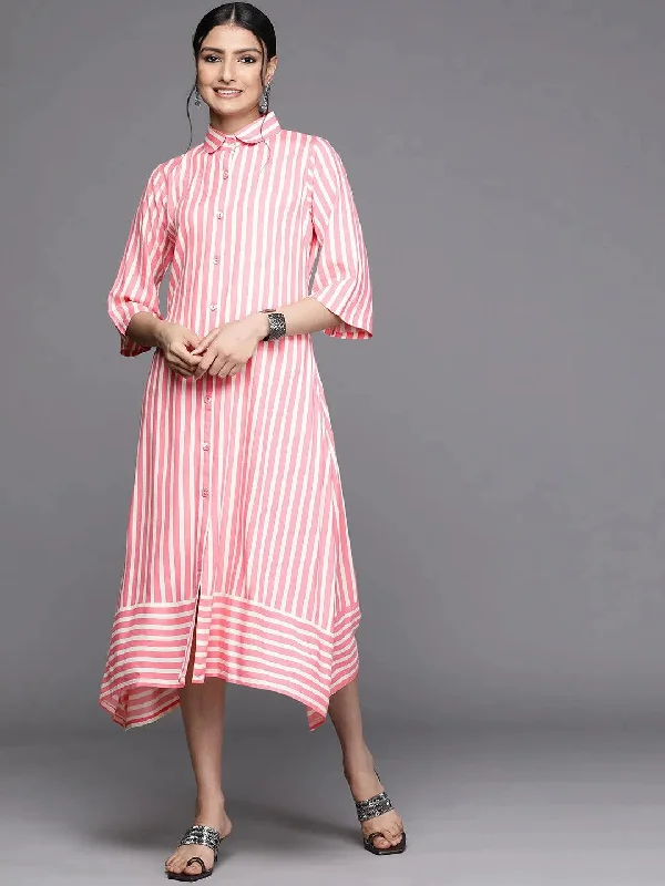 Pink Striped Rayon Dress