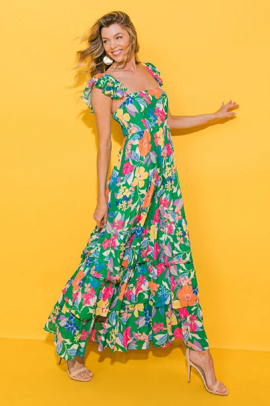 PRETTY IN PARADISE FLORAL WOVEN MAXI DRESS