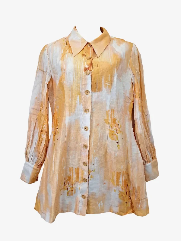 Leo Lin Luminous Silk Blend Orient Shirt Mini Dress Dress Size 16