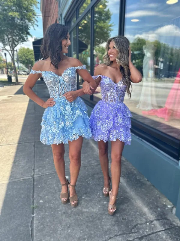 Sequined Bling Cocktail Dresses Short Mini Sparkly A Line Tiered Off Shoulder Sweetheart Formal Party Graduation Gowns Custom