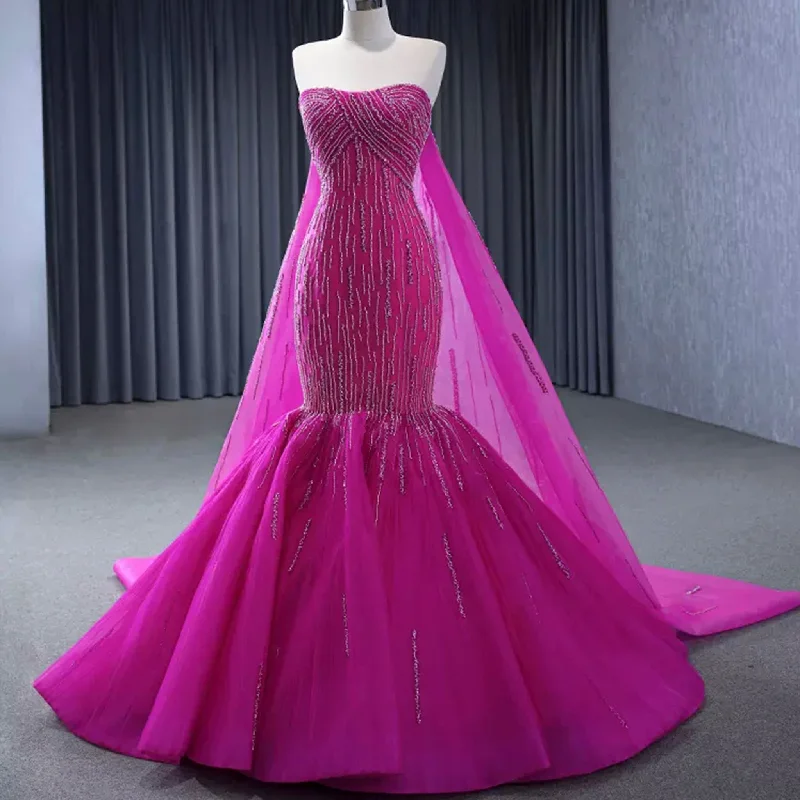 High-end Fuchsia Handmade Beading Prom Dress Evening Gown