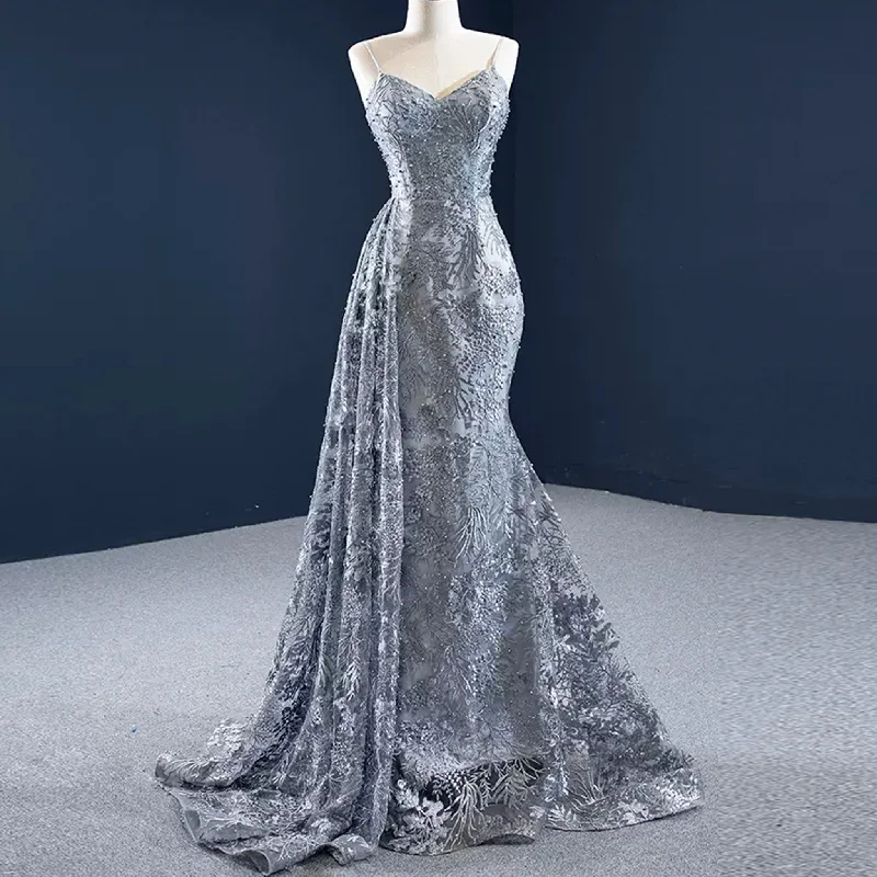 High-end Grey Mermaid Evening Dress with Spaghetti Strap