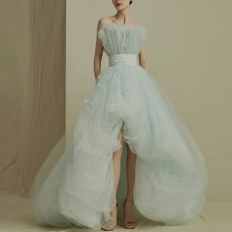 High Low Tulle Long Ball Gown Prom Party Dresses for Women