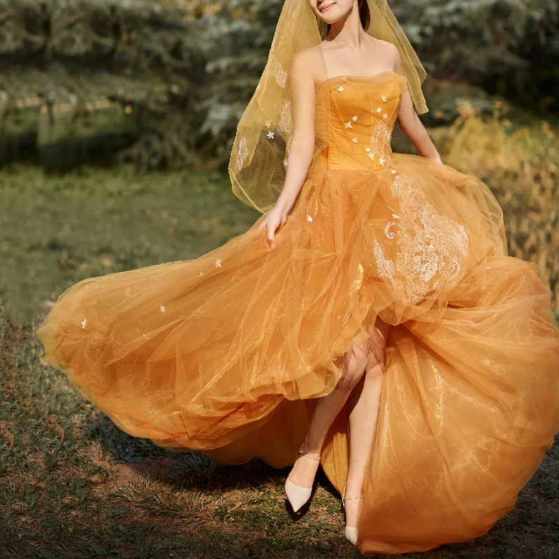 Strapless Orange Tulle Homecoming Dress Prom Party Gown