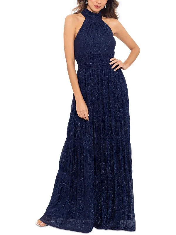 Womens Glitter Crinkled Evening Dress