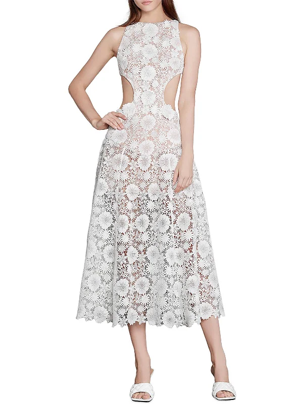 Womens Lace Cut-Out Evening Dress