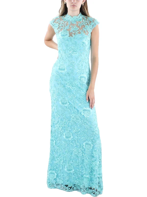 Womens Lace Embroidered Evening Dress