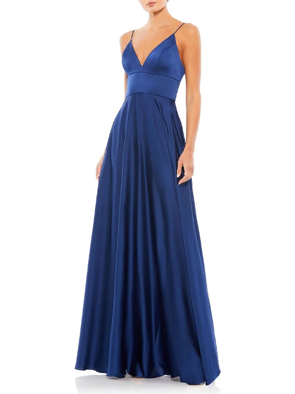 Womens Satin Sleeveless Evening Dress