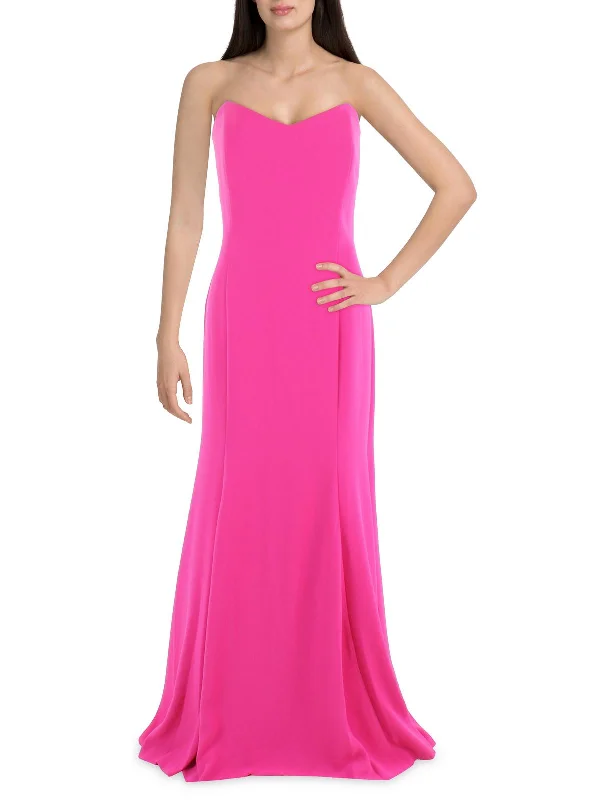 Womens Strapless Crepe Evening Dress