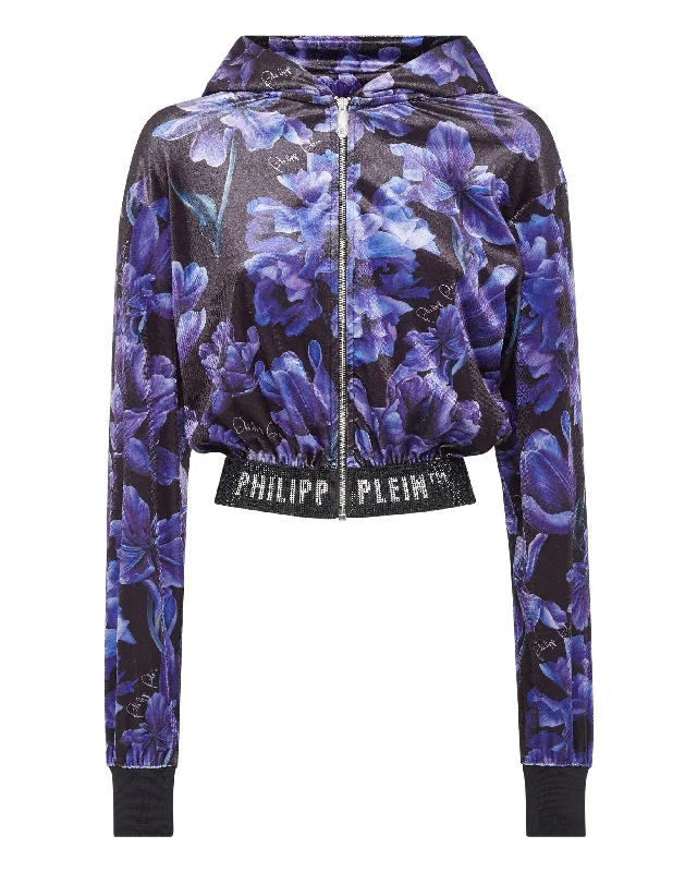 Cropped Hoodie Sweatjacket Flowers