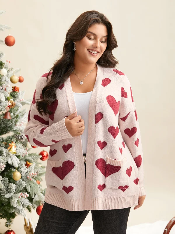 Hearts Out Embroidered Pockets Cardigan