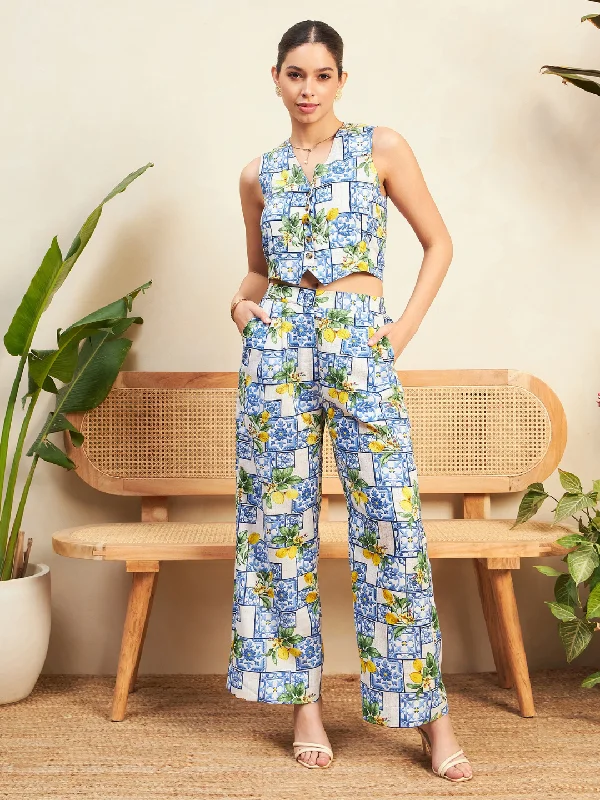 Printed Linen 2 Piece Vest and Pants Set