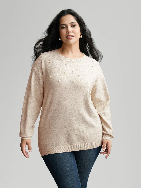 Round Neck Pearl Beaded Pullover